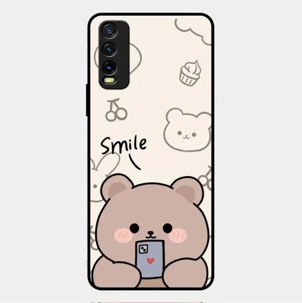 Cute Bear Glossy Metal Case Cover For Vivo Y12G
