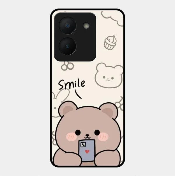 Cute Bear Glossy Metal Case Cover For Vivo Y36