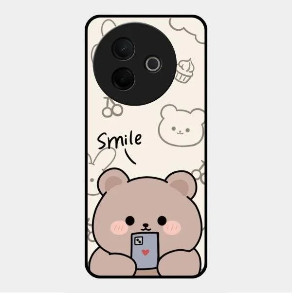 Cute Bear Glossy Metal Case Cover For Vivo Y39 5G