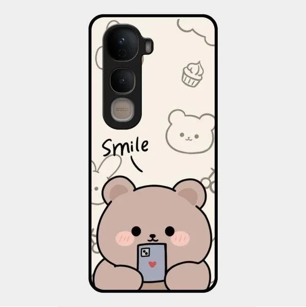 Cute Bear Glossy Metal Case Cover For Vivo Y400 5G