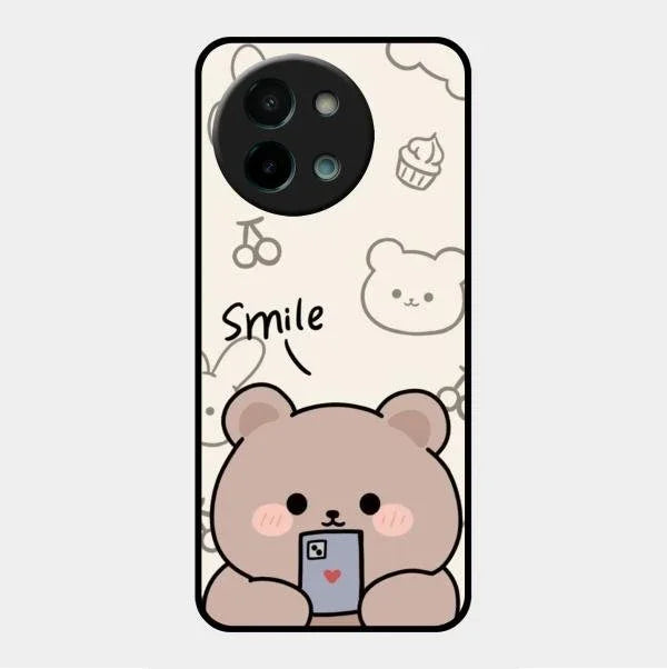 Cute Bear Glossy Metal Case Cover For Vivo Y58 5G