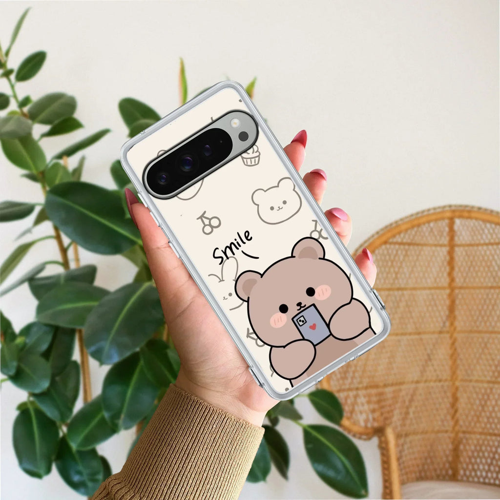 Cute Bear Transparent Silicon Case For Google Pixel 9 Pro XL
