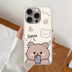 Cute Bear Anti Yellow Clear Case For iPhone 16 Pro