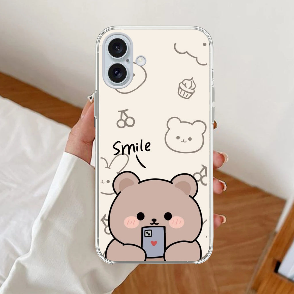 Cute Bear Anti Yellow Clear Case For iPhone 16