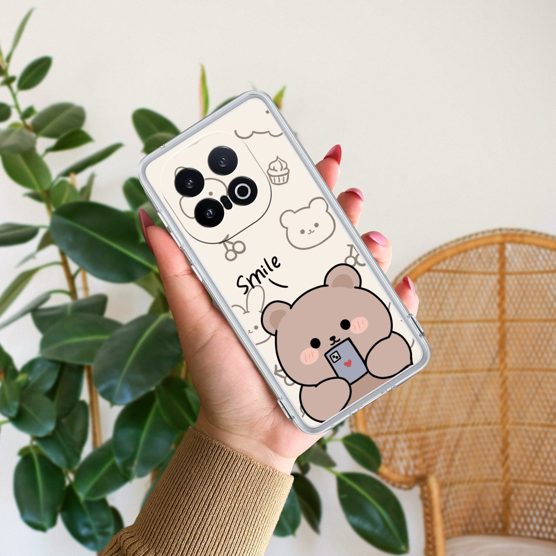 Cute Bear Transparent Silicon Case For iQOO - ShopOnCliQ