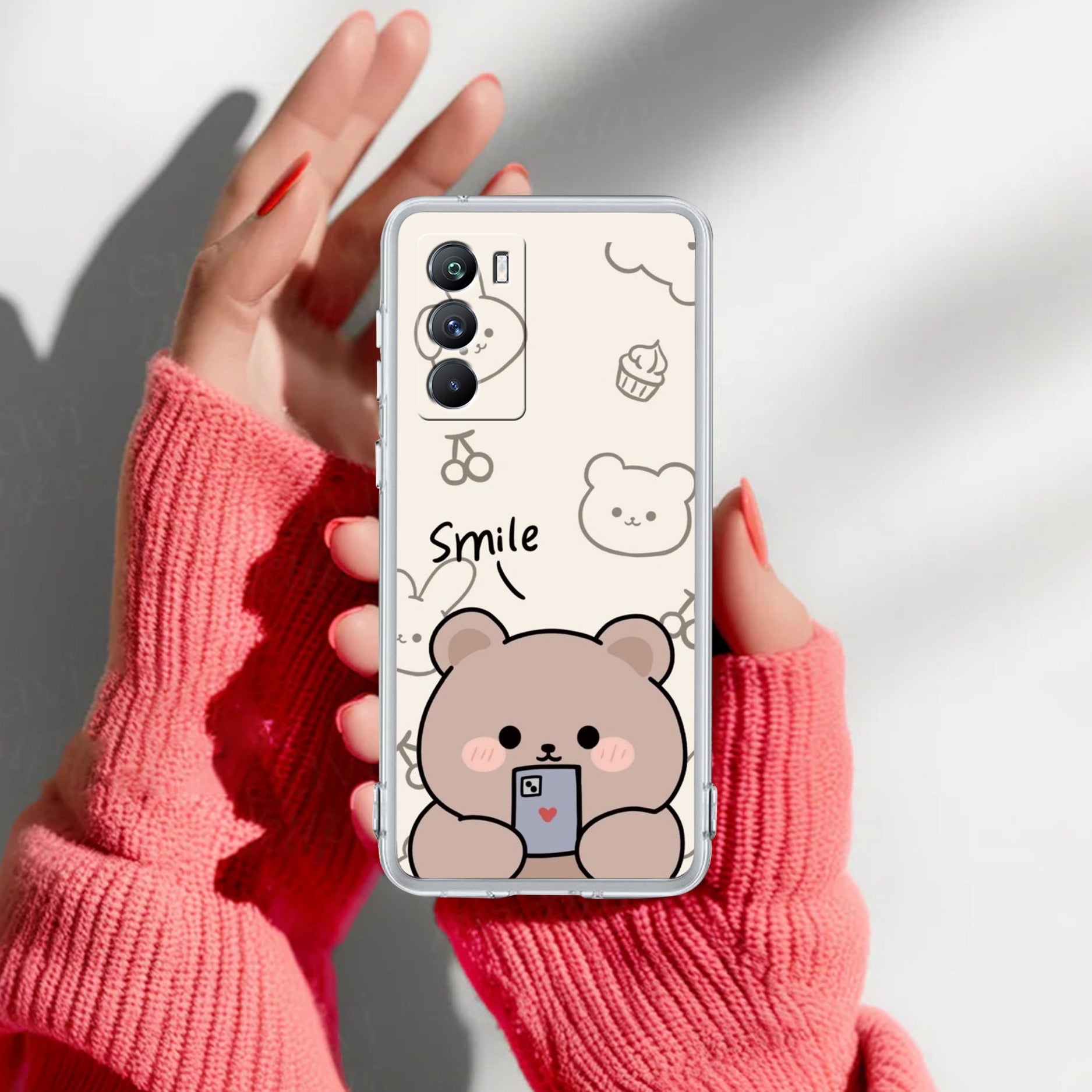 Cute Bear Transparent Silicon Case For iQOO