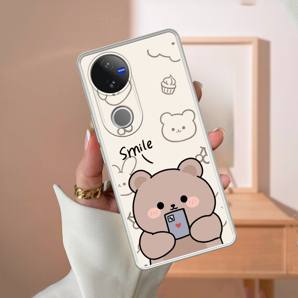 Cute Bear Transparent Silicon Case For iQOO - ShopOnCliQ