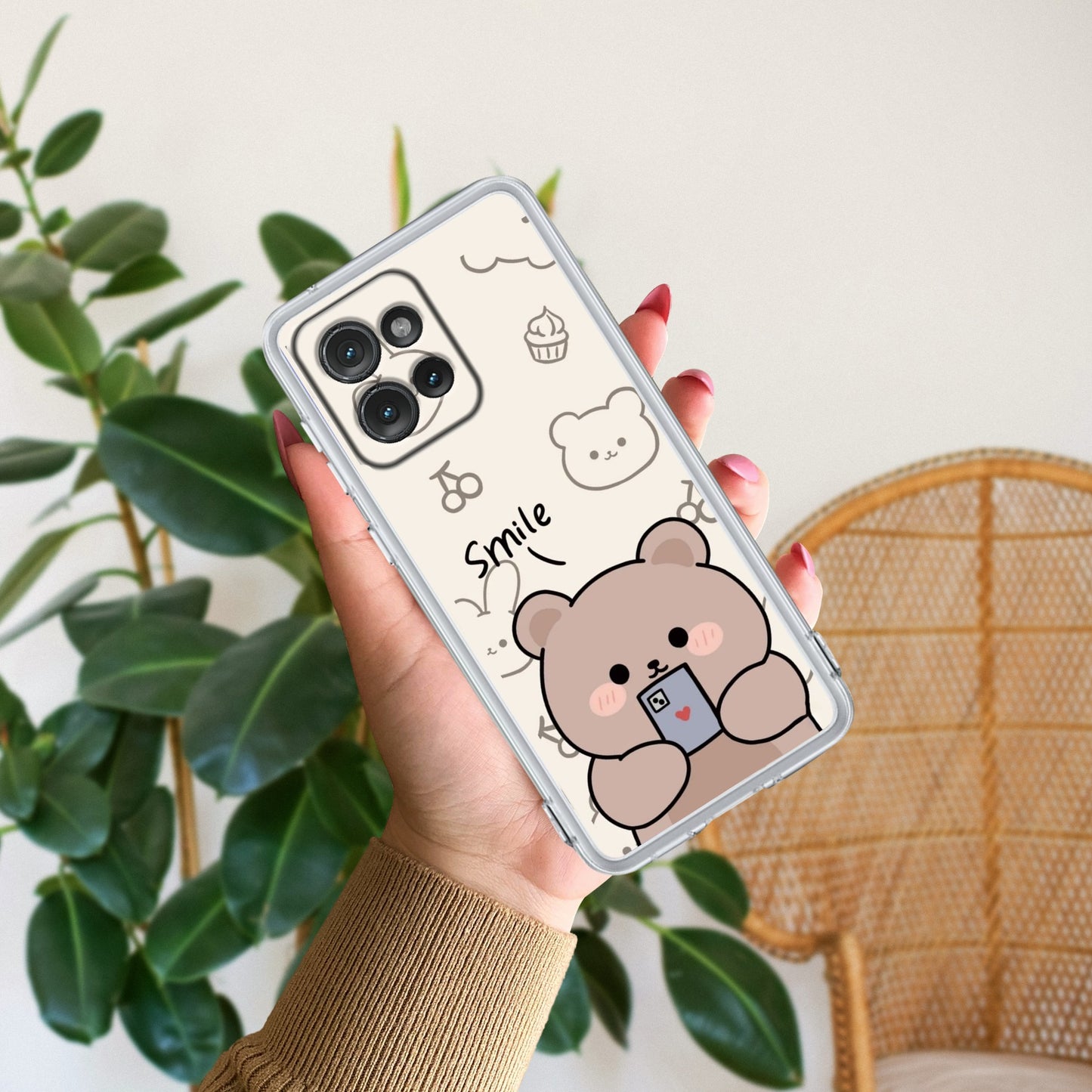 Cute Bear Transparent Silicon Case For Motorola