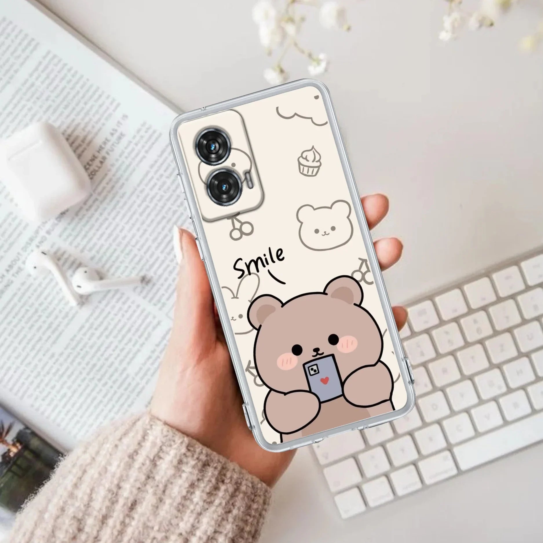 Cute Bear Transparent Silicon Case For Motorola - ShopOnCliQ