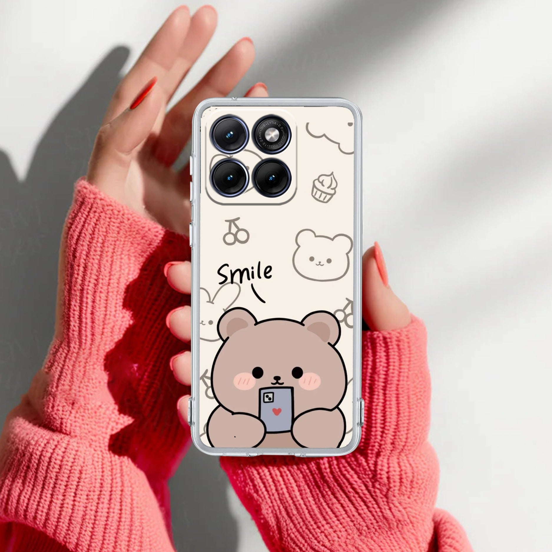 Cute Bear Transparent Silicon Case For Motorola G57 Power 5G