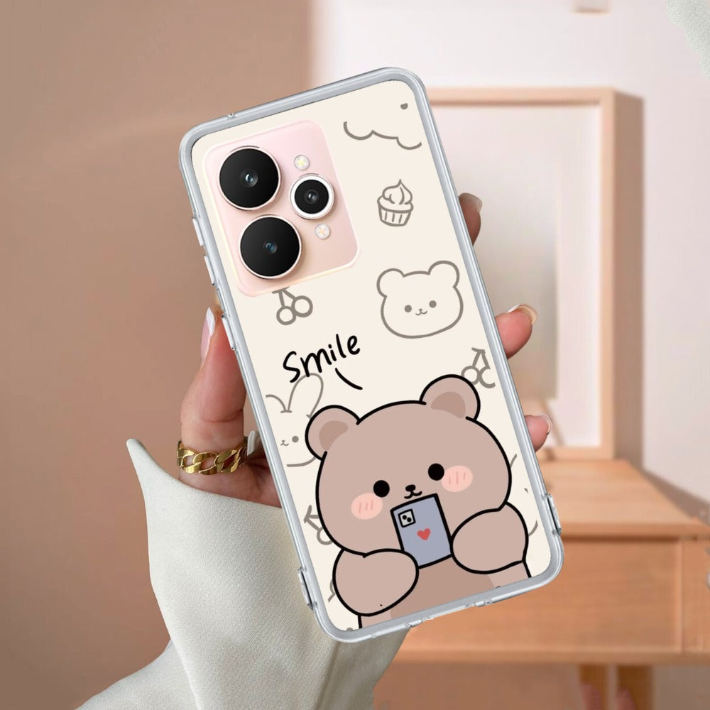 Cute Bear Transparent Silicon Case For Realme/Narzo