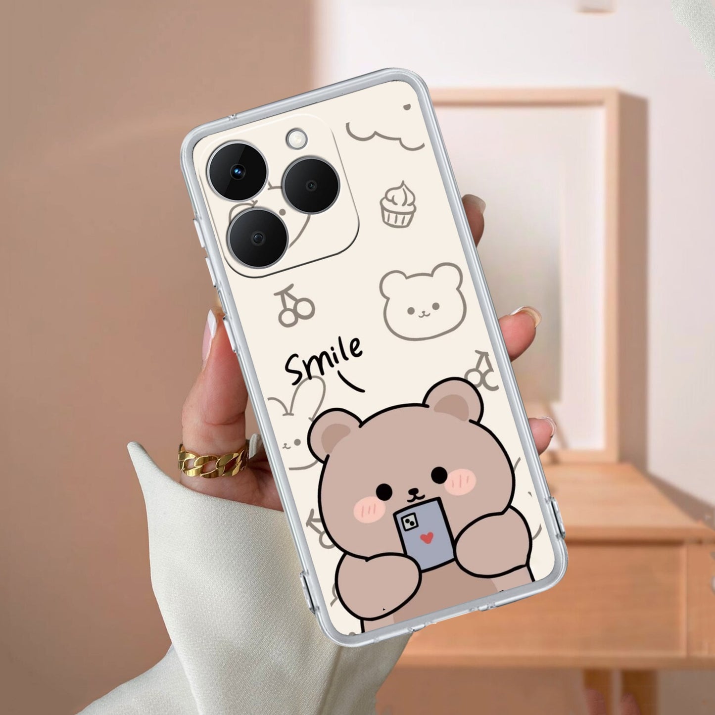 Cute Bear Transparent Silicon Case For Realme/Narzo