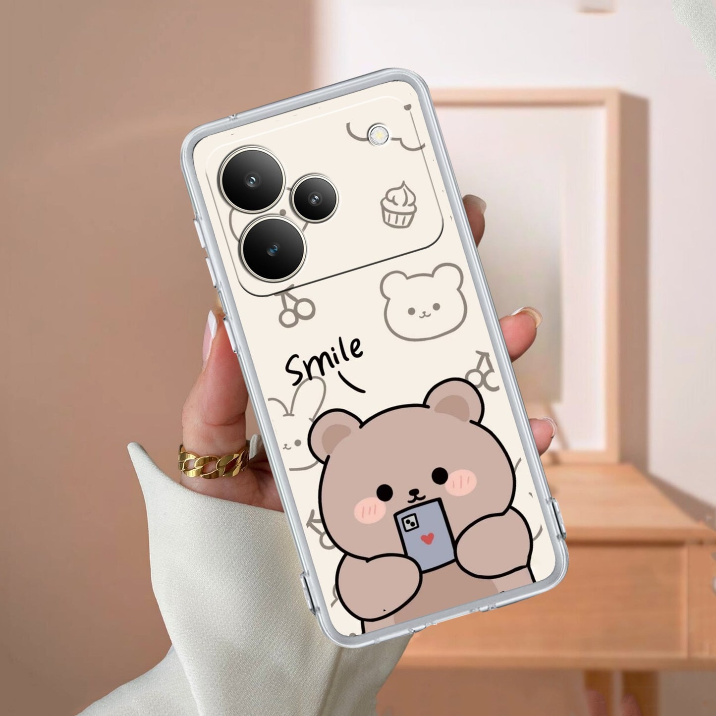 Cute Bear Transparent Silicon Case For Realme/Narzo