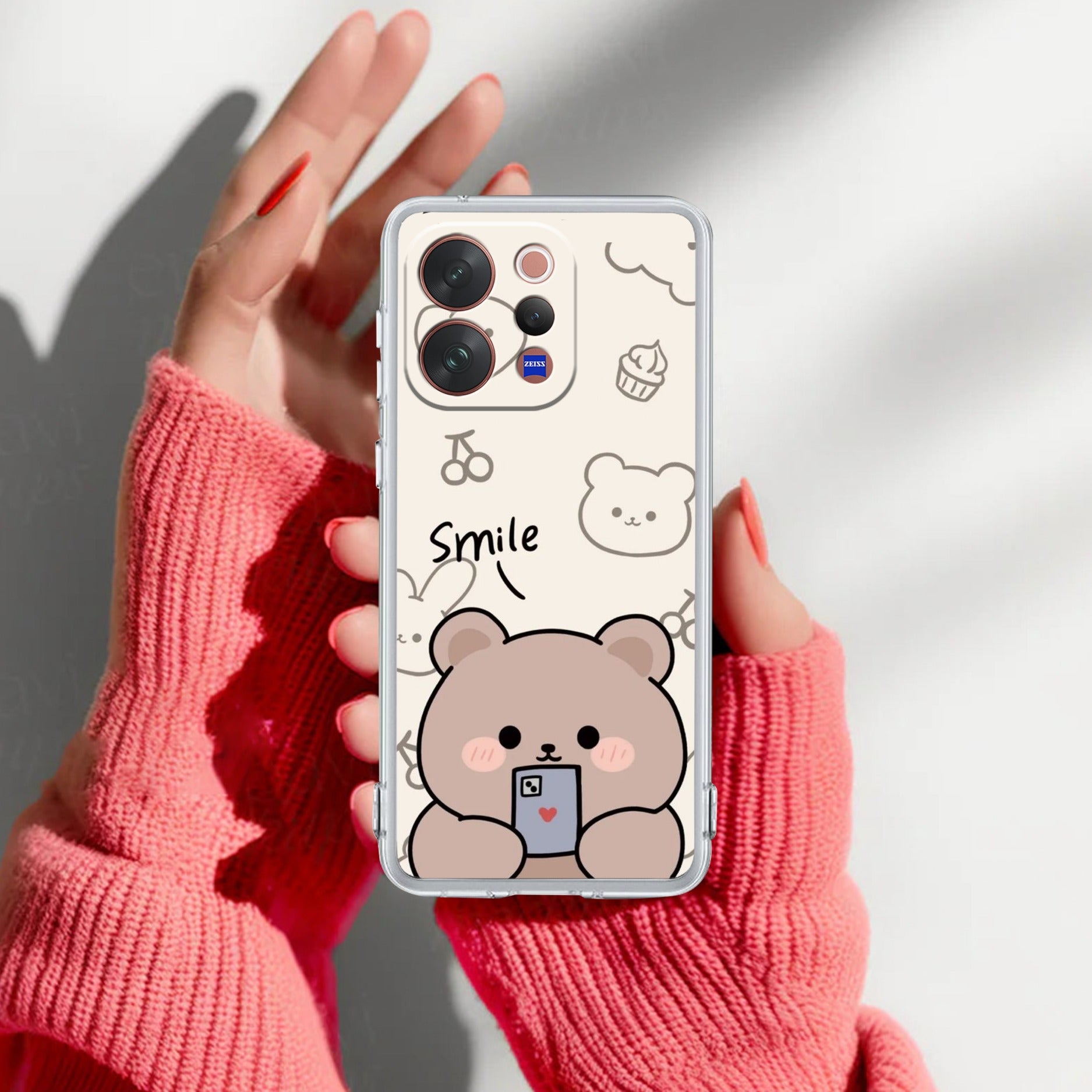 Cute Bear Transparent Silicon Case For Vivo V70 Elite 5G