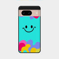 Cute Blue Smiley Multicolor Glass Case For Google Pixel 8 5G