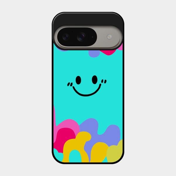 Cute Blue Smiley Multicolor Glass Case For Google Pixel 9 5G