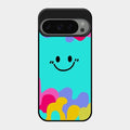 Cute Blue Smiley Multicolor Glass Case For Google Pixel 9 Pro 5G