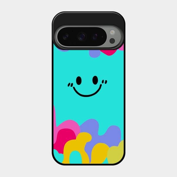 Cute Blue Smiley Multicolor Glass Case For Google Pixel 9 Pro 5G