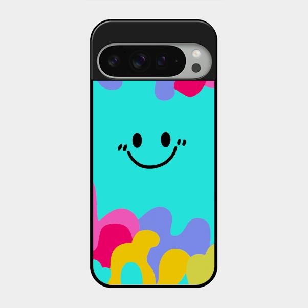 Cute Blue Smiley Multicolor Glass Case For Google Pixel 9 Pro Xl