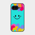 Cute Blue Smiley Multicolor Glass Case For Google Pixel 9A 5G