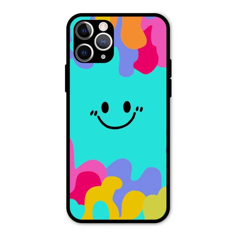 Cute Blue Smiley Multicolor Glass Case For iPhone 11 Pro