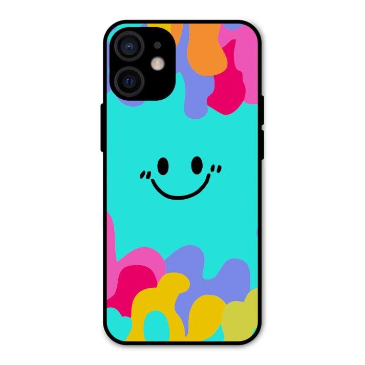 Cute Blue Smiley Multicolor Glass Case For iPhone 12 mini