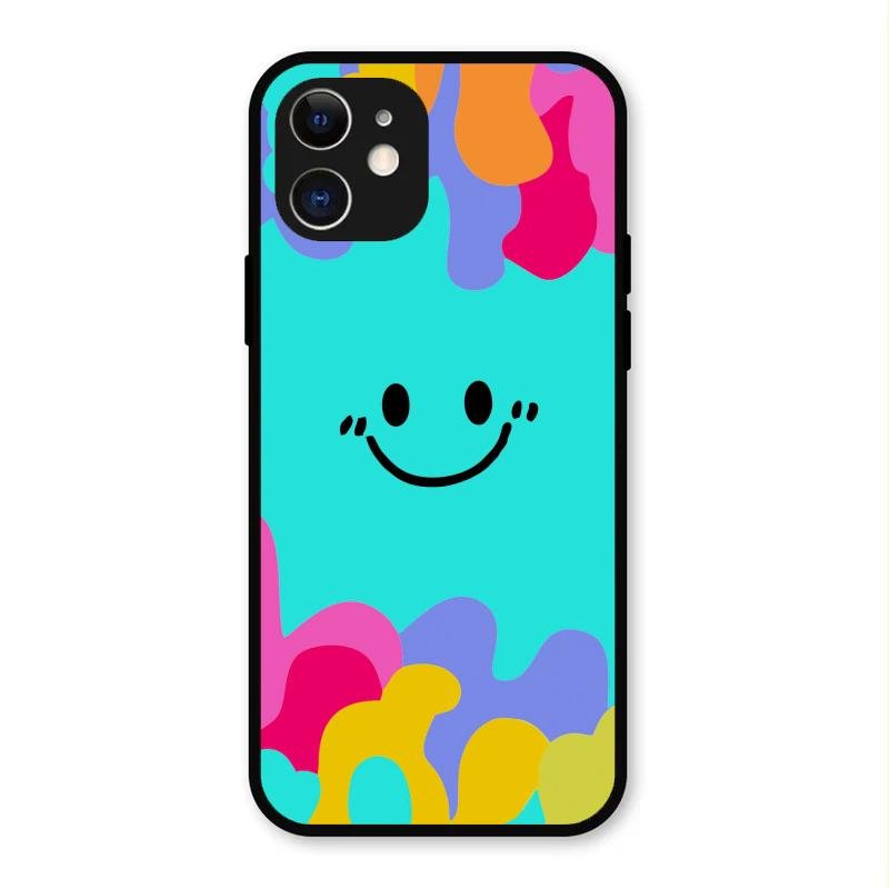 Cute Blue Smiley Multicolor Glass Case For iPhone 12