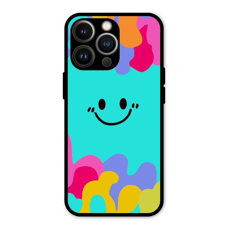 Cute Blue Smiley Multicolor Glass Case For iPhone 13 Pro Max