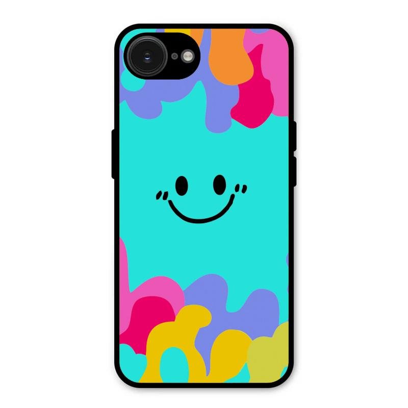 Cute Blue Smiley Multicolor Glass Case For iPhone 16e