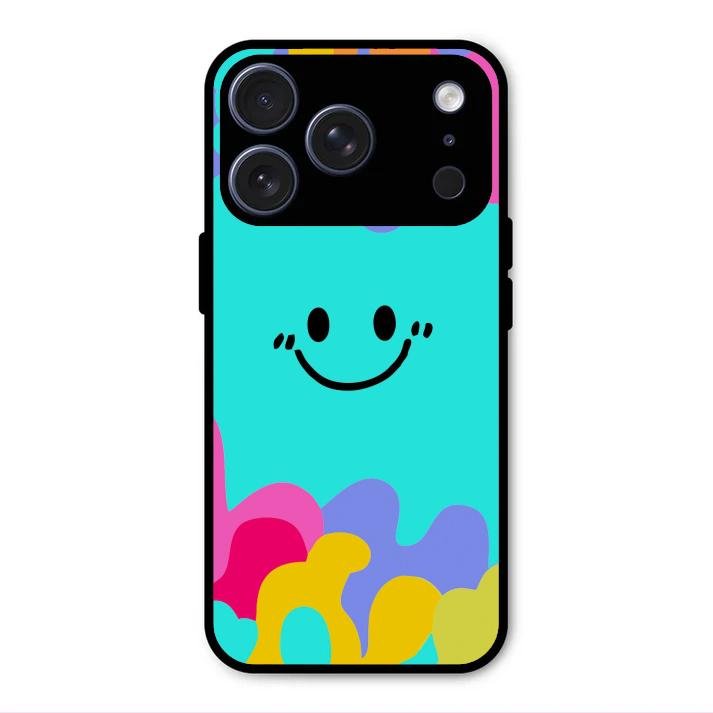 Cute Blue Smiley Multicolor Glass Case For iPhone 17 Pro
