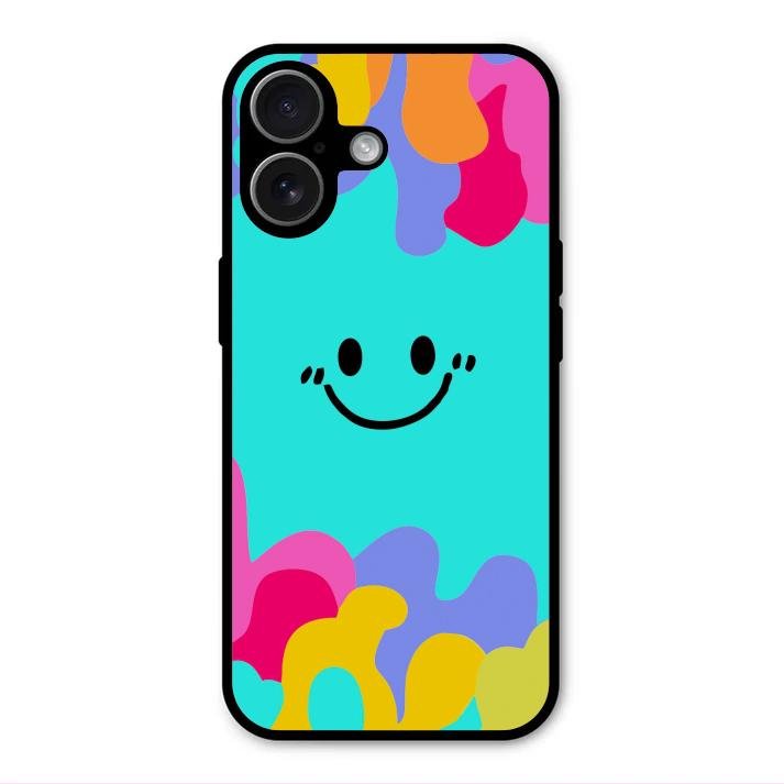 Cute Blue Smiley Multicolor Glass Case For iPhone 17