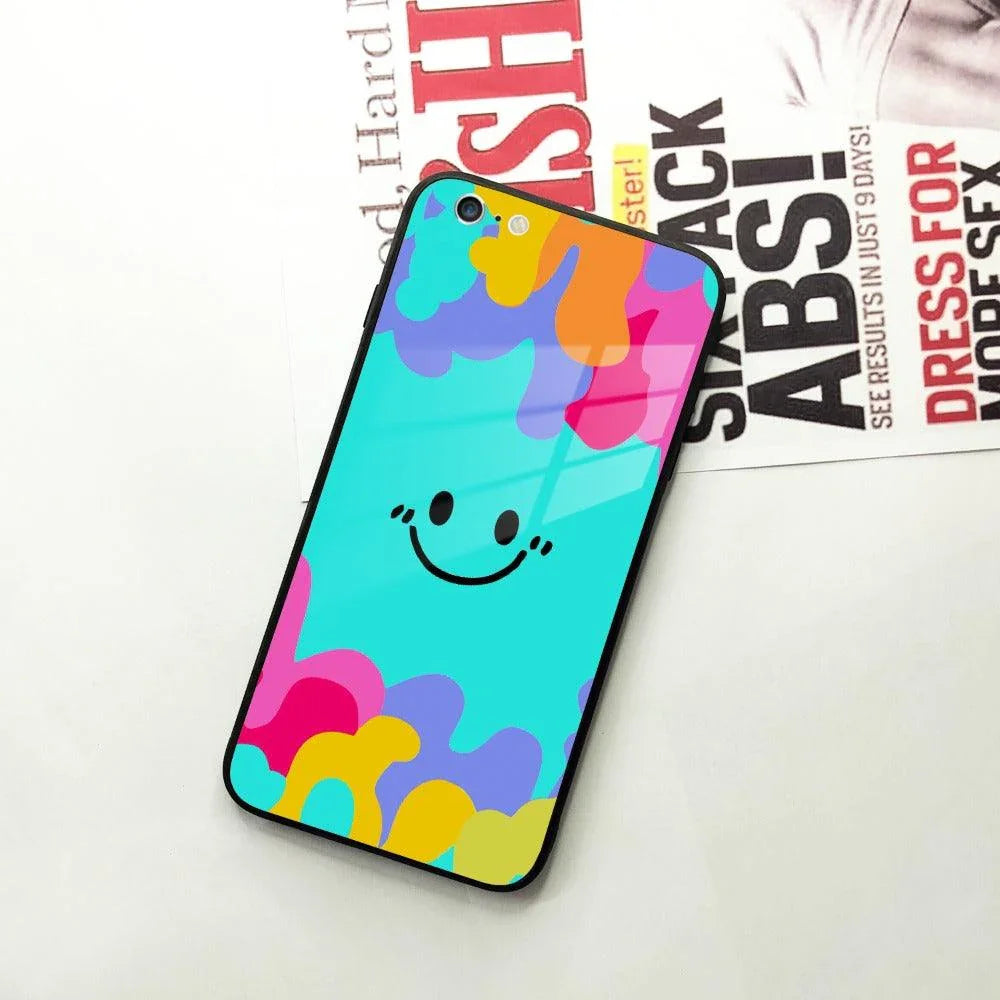 Cute Blue Smiley Multicolor Glass Case For iPhone - ShopOnCliQ