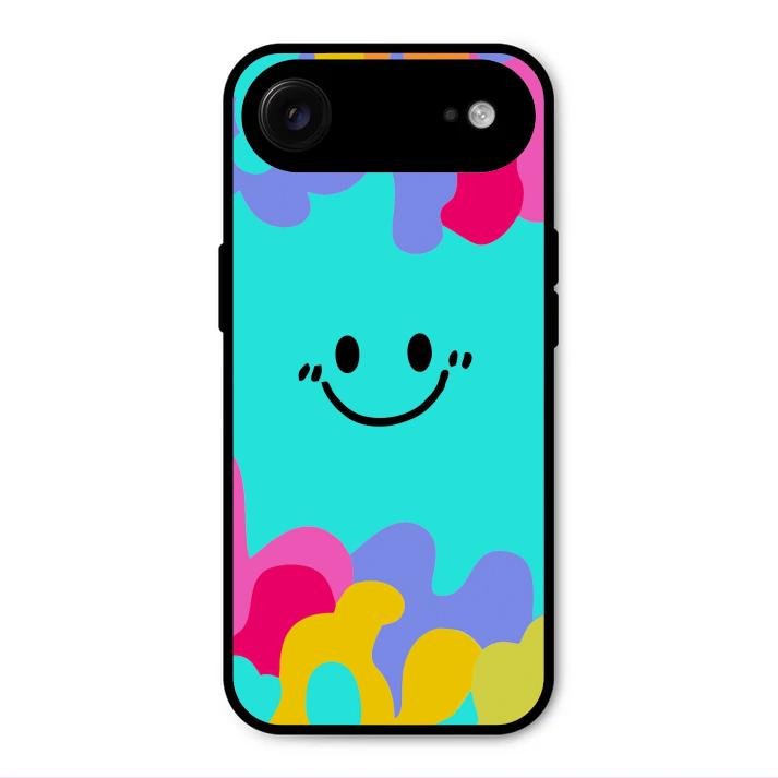 Cute Blue Smiley Multicolor Glass Case For iPhone Air