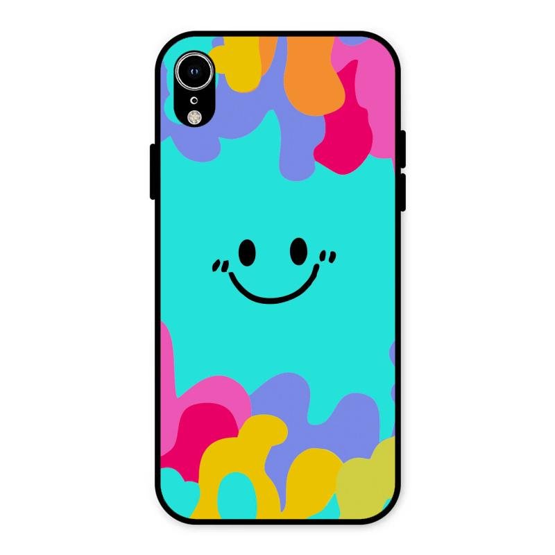 Cute Blue Smiley Multicolor Glass Case For iPhone XR