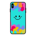 Cute Blue Smiley Multicolor Glass Case For iPhone XS Max