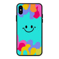 Cute Blue Smiley Multicolor Glass Case For iPhone XS