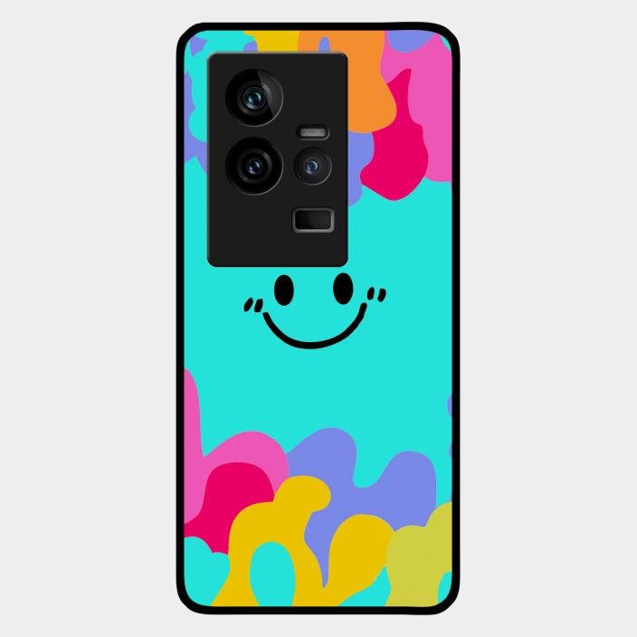 Cute Blue Smiley Multicolor Glass Case For Iqoo 11 5G