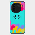 Cute Blue Smiley Multicolor Glass Case For Iqoo 12 5G