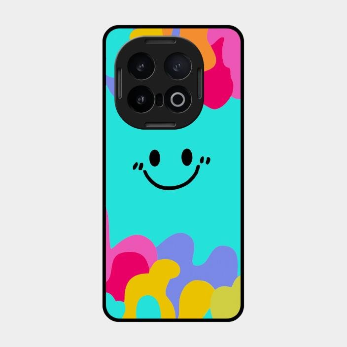Cute Blue Smiley Multicolor Glass Case For Iqoo 13 5G
