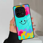 Cute Blue Smiley Multicolor Glass Case For Vivo - ShopOnCliQ
