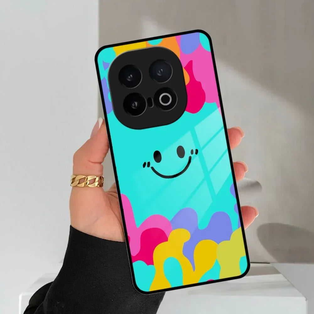 Cute Blue Smiley Multicolor Glass Case For Vivo - ShopOnCliQ