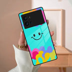 Cute Blue Smiley Multicolor Glass Case For Vivo - ShopOnCliQ