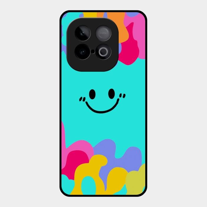 Cute Blue Smiley Multicolor Glass Case For Iqoo Neo 10 5G