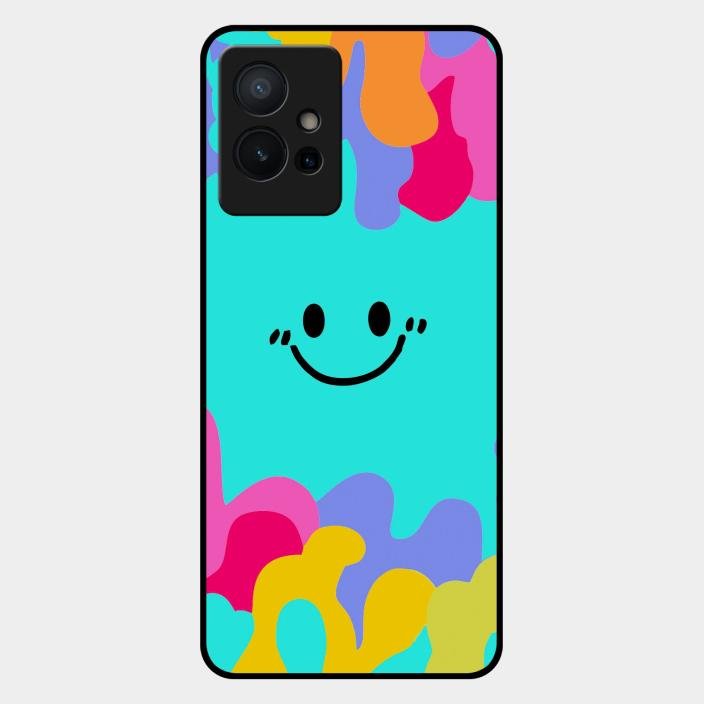 Cute Blue Smiley Multicolor Glass Case For Iqoo Z6 5G