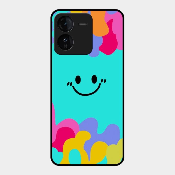 Cute Blue Smiley Multicolor Glass Case For Iqoo Z9 5G
