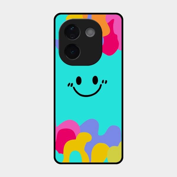 Cute Blue Smiley Multicolor Glass Case For Iqoo Z9S Pro 5G