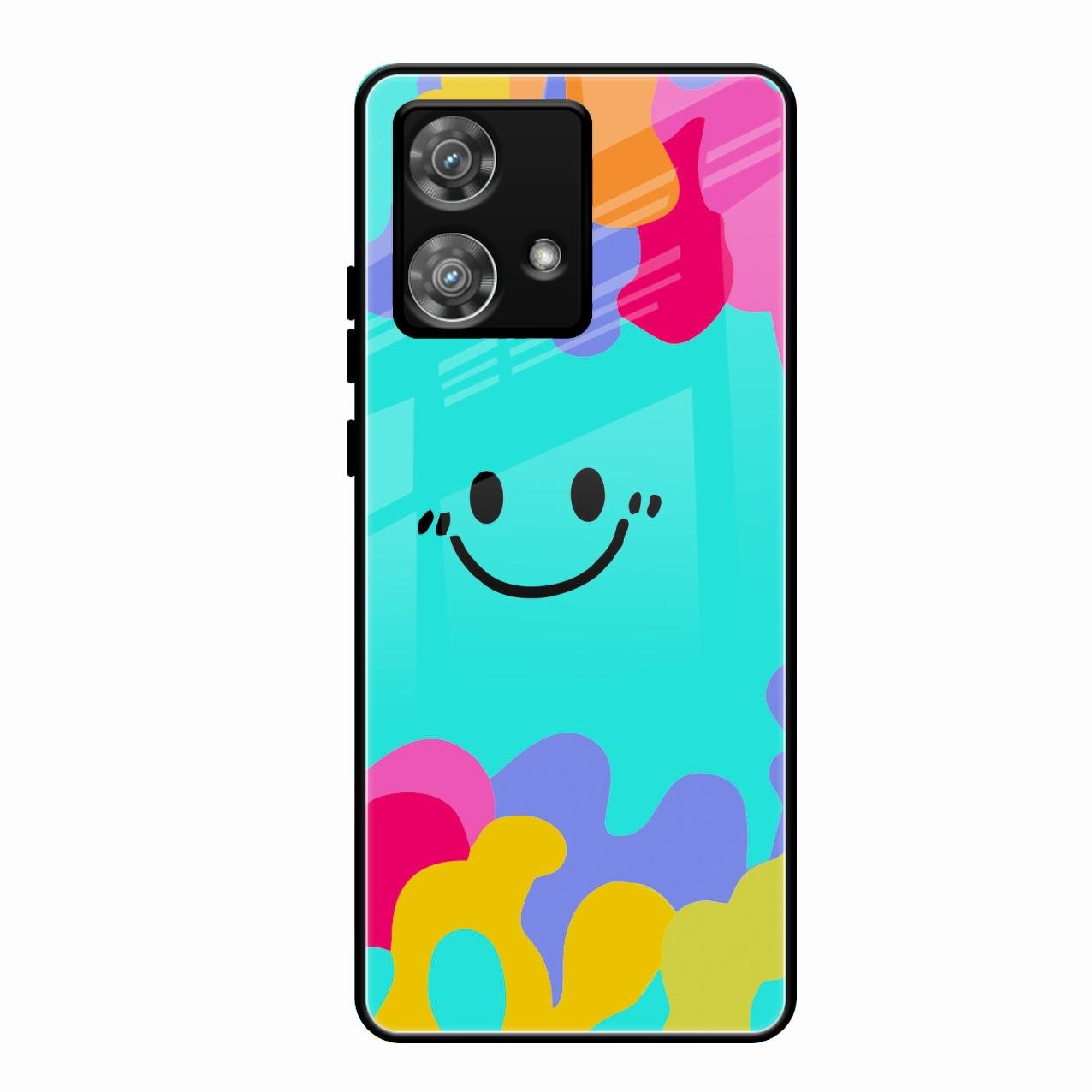 Cute Blue Smiley Multicolor Glass Case For Motorola Edge 40 5G