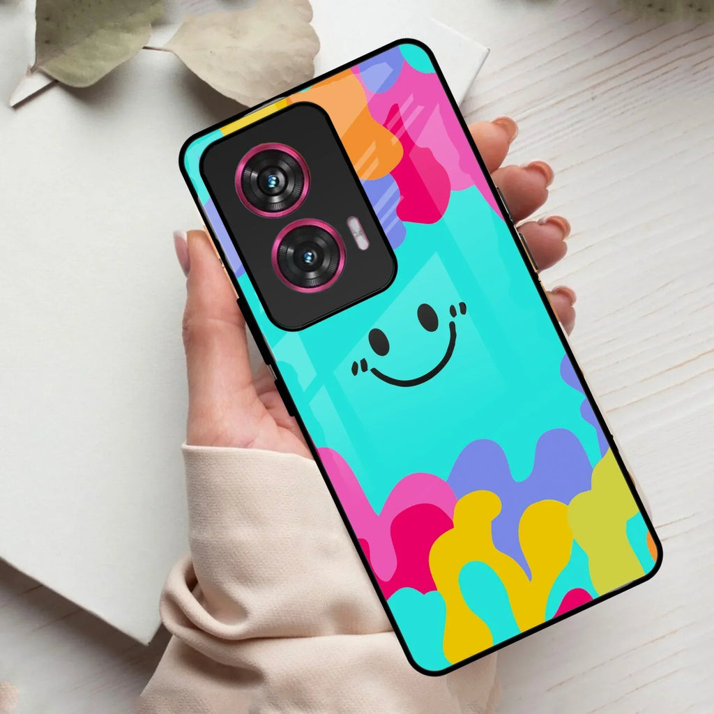 Cute Blue Smiley Multicolor Glass Case For Motorola - ShopOnCliQ