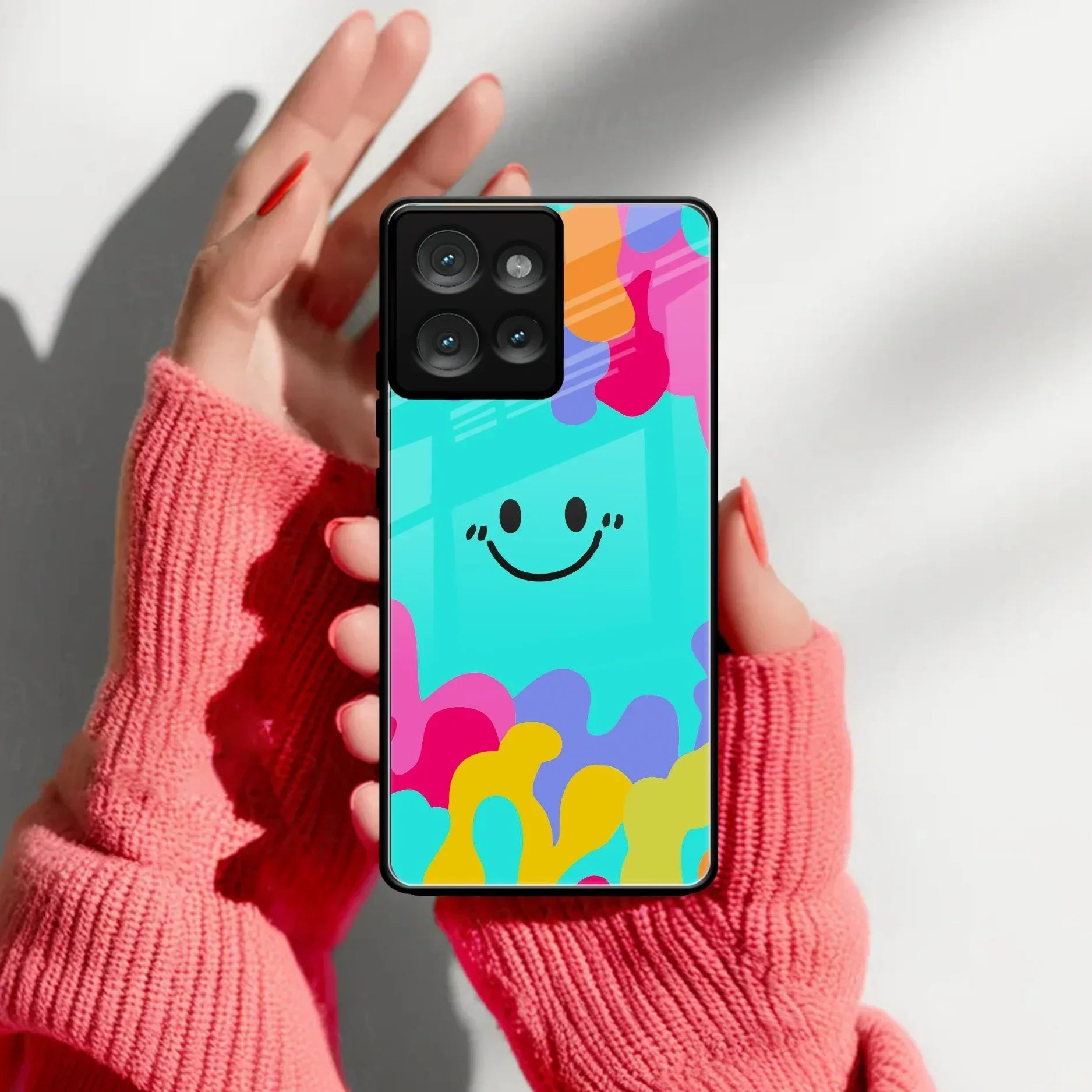 Cute Blue Smiley Multicolor Glass Case For Motorola - ShopOnCliQ