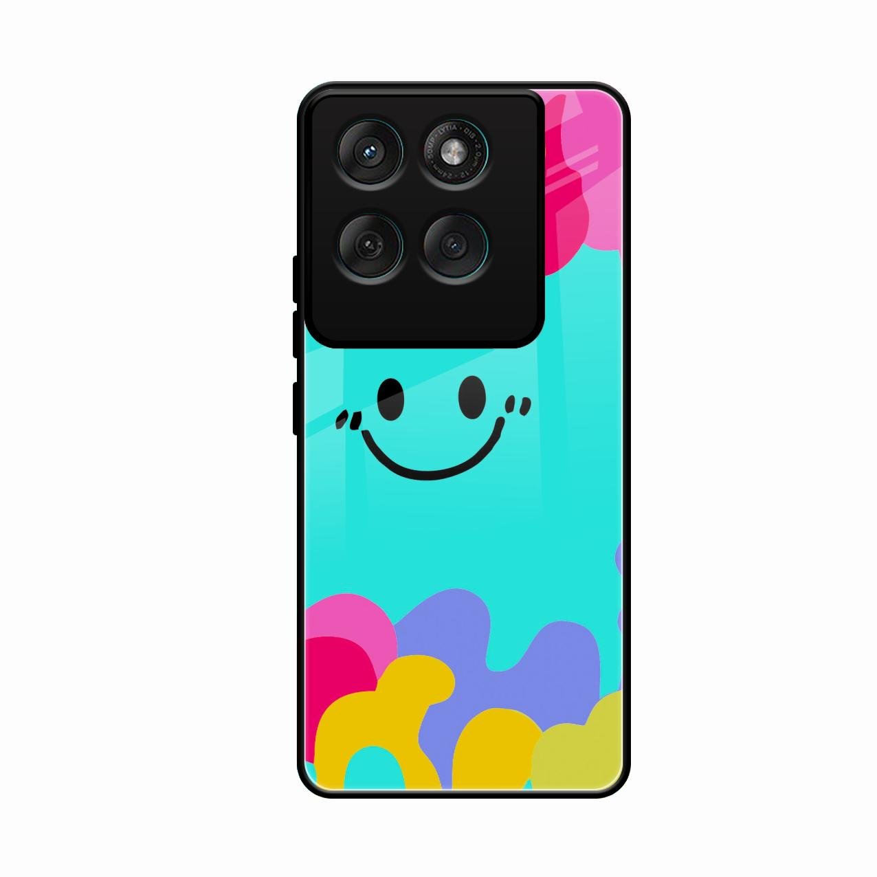 Cute Blue Smiley Multicolor Glass Case For Motorola Edge 60 Pro 5G